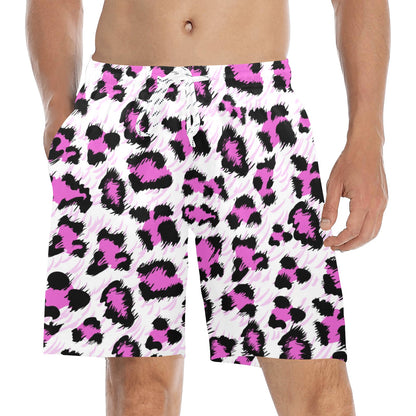 Leopard Pink Skin Print Men's Swim Trunks Beach Shorts