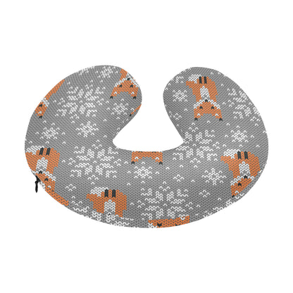 Knit Red Fox Pattern Print Design 02 U-Shaped Travel Neck Pillow