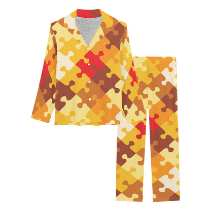 Puzzle Pattern Print Design A01 Women's Long Pajama Set