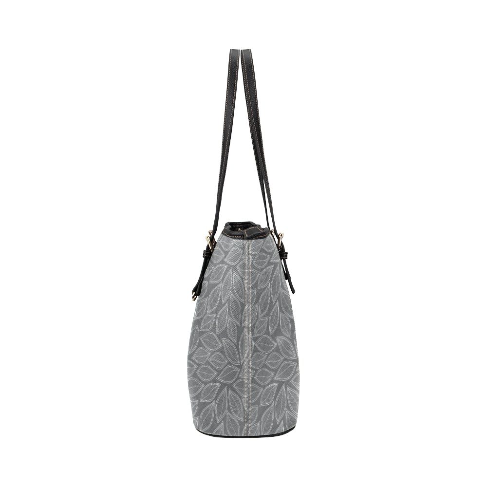 Elm Leave Grey Print Pattern Leather Tote Bag