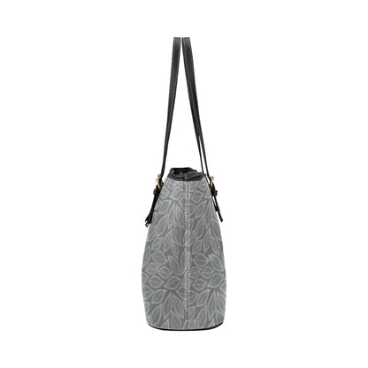 Elm Leave Grey Print Pattern Leather Tote Bag
