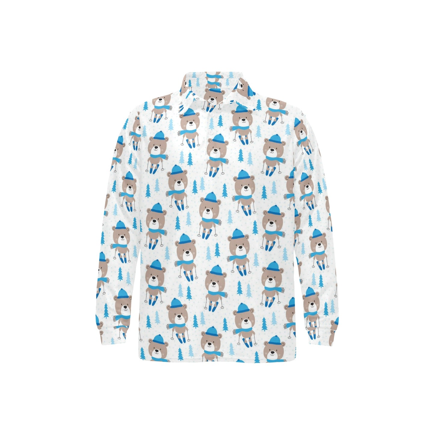 Ski Print Design LKS306 Long Sleeve Polo Shirt For Men's