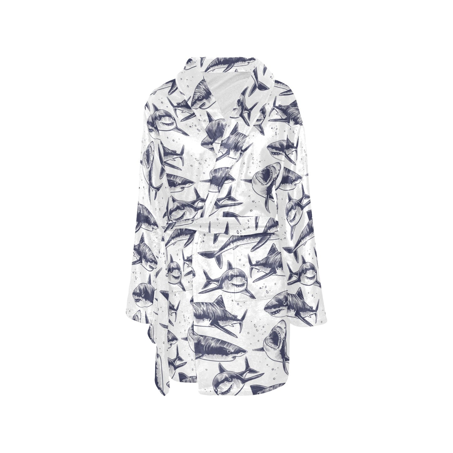 Great White Shark Pattern Print Design 02 Women's Fleece Robe