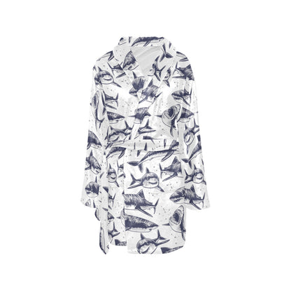 Great White Shark Pattern Print Design 02 Women's Fleece Robe