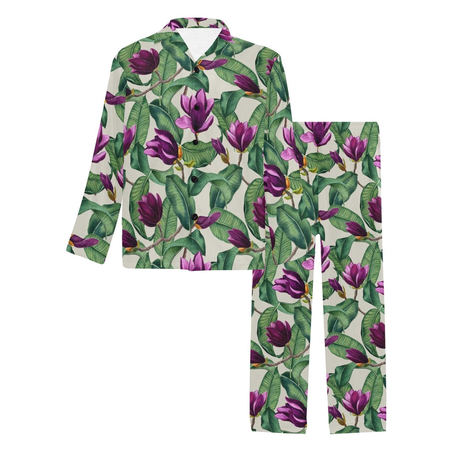 Magnolia Pattern Print Design MAG07 Men's Long Pajama Set