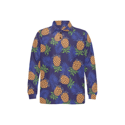 Pineapple Pattern Print Design PP02 Long Sleeve Polo Shirt For Men's