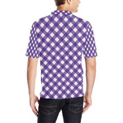 Gingham Purple Pattern Print Design 03 Men Polo Shirt