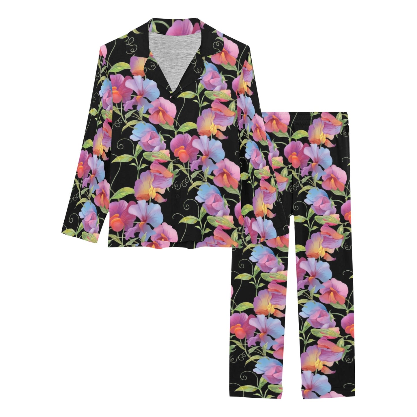Peony Pattern Print Design PE012 Women's Long Pajama Set