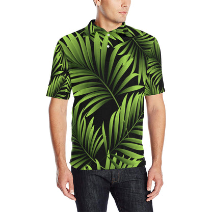 Green Neon Tropical Palm Leaves Men Polo Shirt