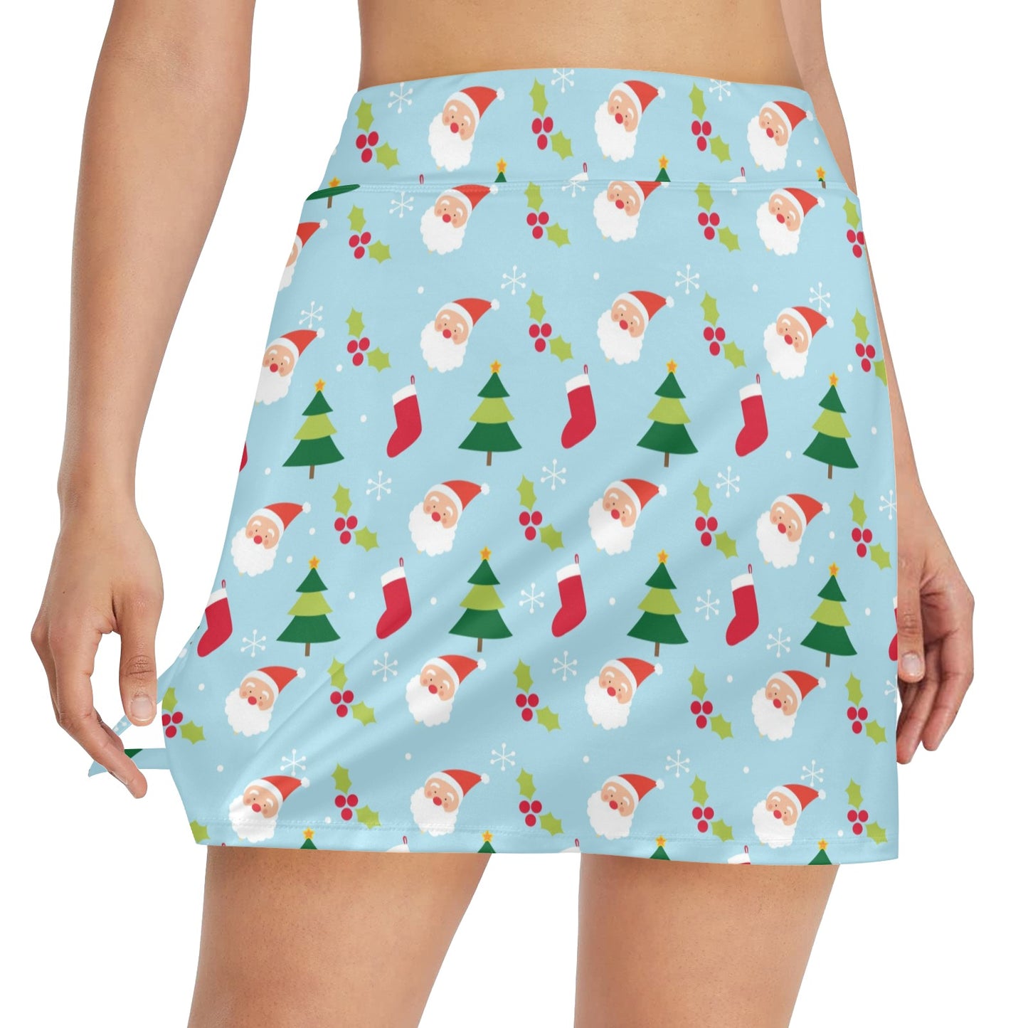 Santa Themed Print Design LKS301 Women's Golf Skirt with Pocket
