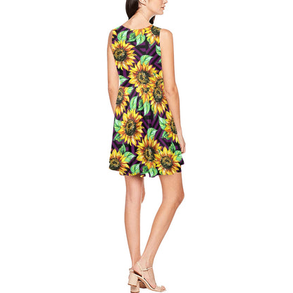 Sunflower Pattern Print Design SF012 Sleeveless Dress