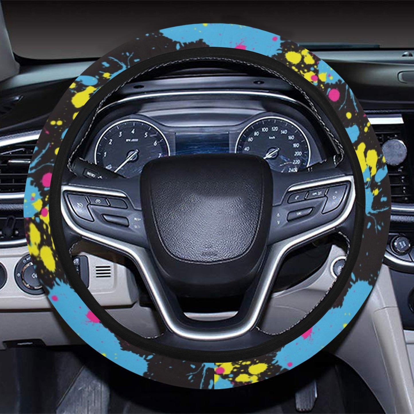 Splatter Colorful Print Design LKS301 Steering Wheel Cover with Elastic Edge