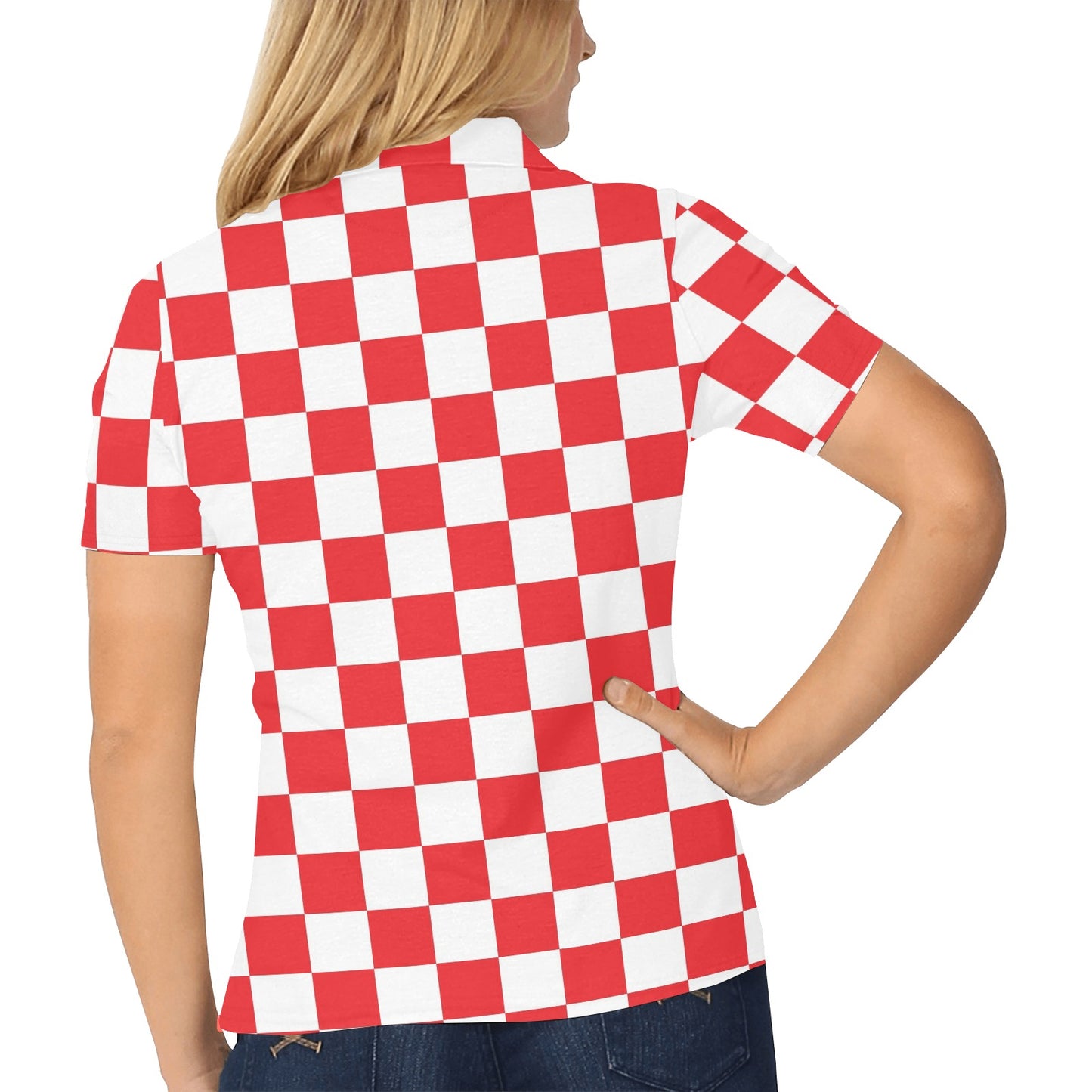 Checkered Red Pattern Print Design 04 Women's Polo Shirt