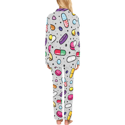 Pill Pattern Print Design A04 Women's Long Pajama Set