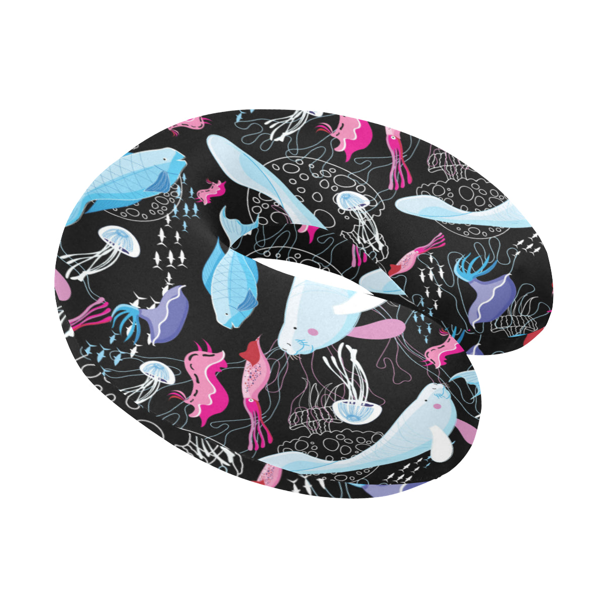 Manatee Pattern Print Design 02 U-Shaped Travel Neck Pillow