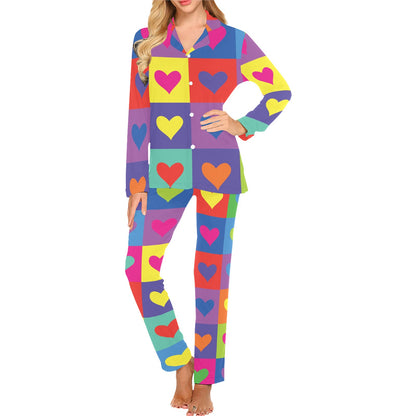 Pop Art Heart Pattern Print Design A01 Women's Long Pajama Set