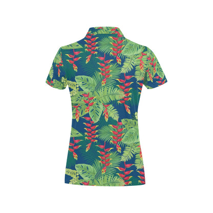 Heliconia Pattern Print Design HL08 Women's Polo Shirt