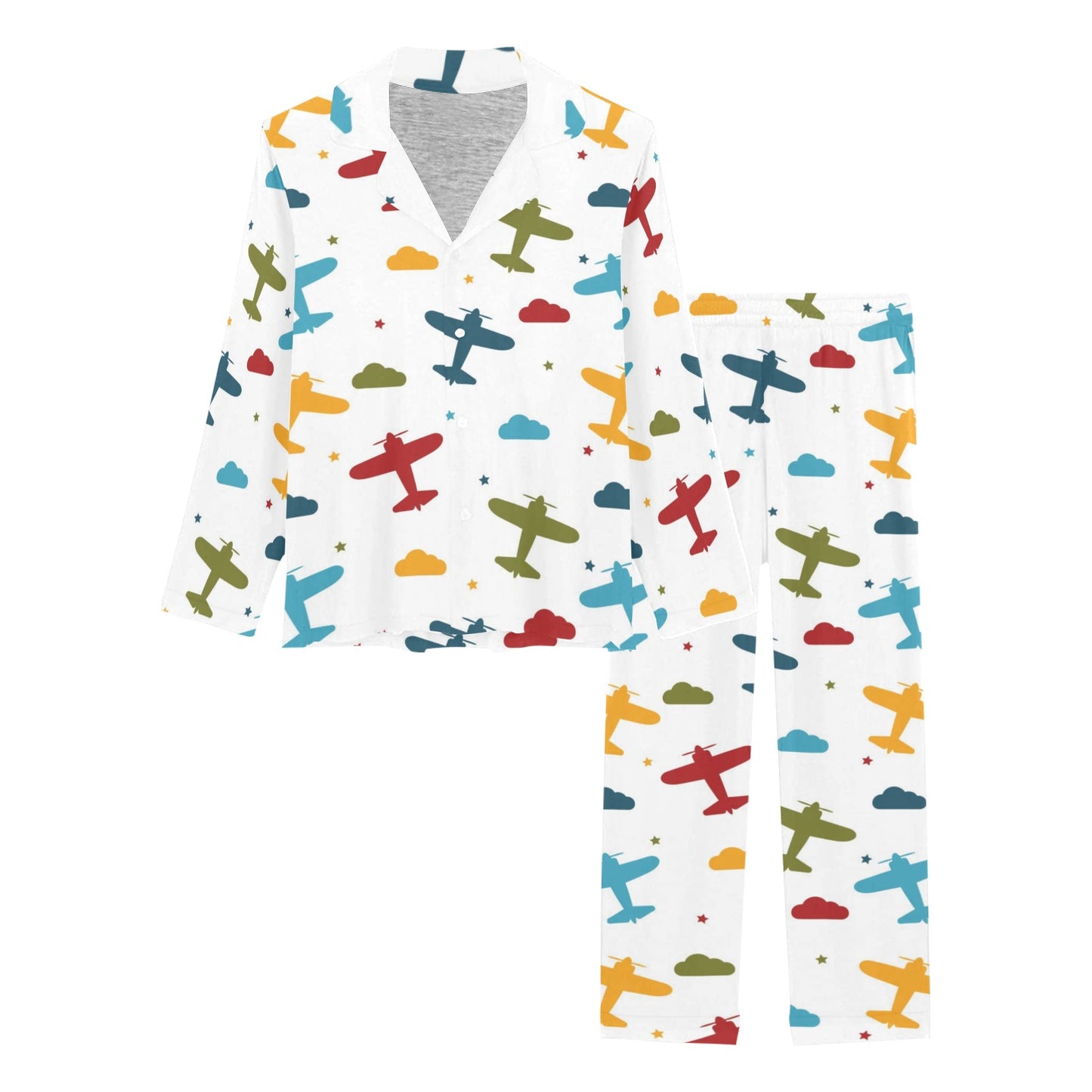 Airplane Pattern Print Design 06 Women's Long Pajama Set