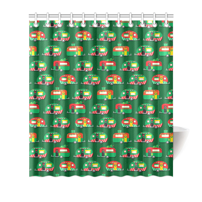 Camper Camping Christmas Themed Print Shower Curtain
