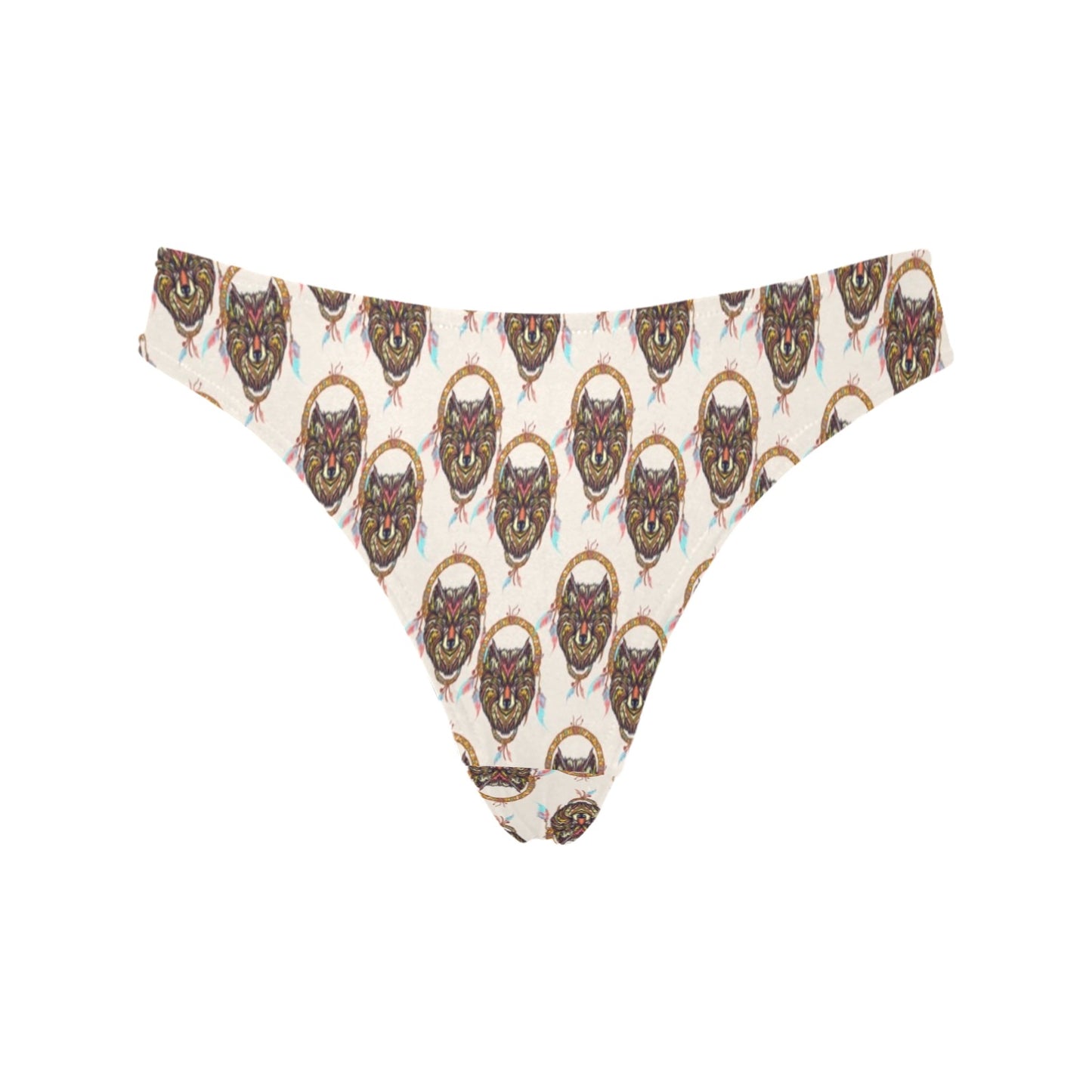 Wolf Tribal Dream Catcher Design Print Women's Thongs