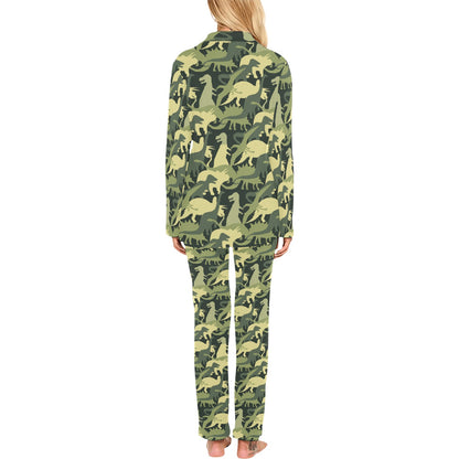 Camouflage Dinosaur Pattern Print Design 03 Women's Long Pajama Set