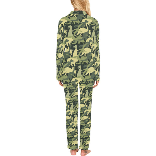 Camouflage Dinosaur Pattern Print Design 03 Women's Long Pajama Set