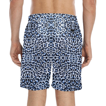 Leopard Blue Skin Print Men's Swim Trunks Beach Shorts