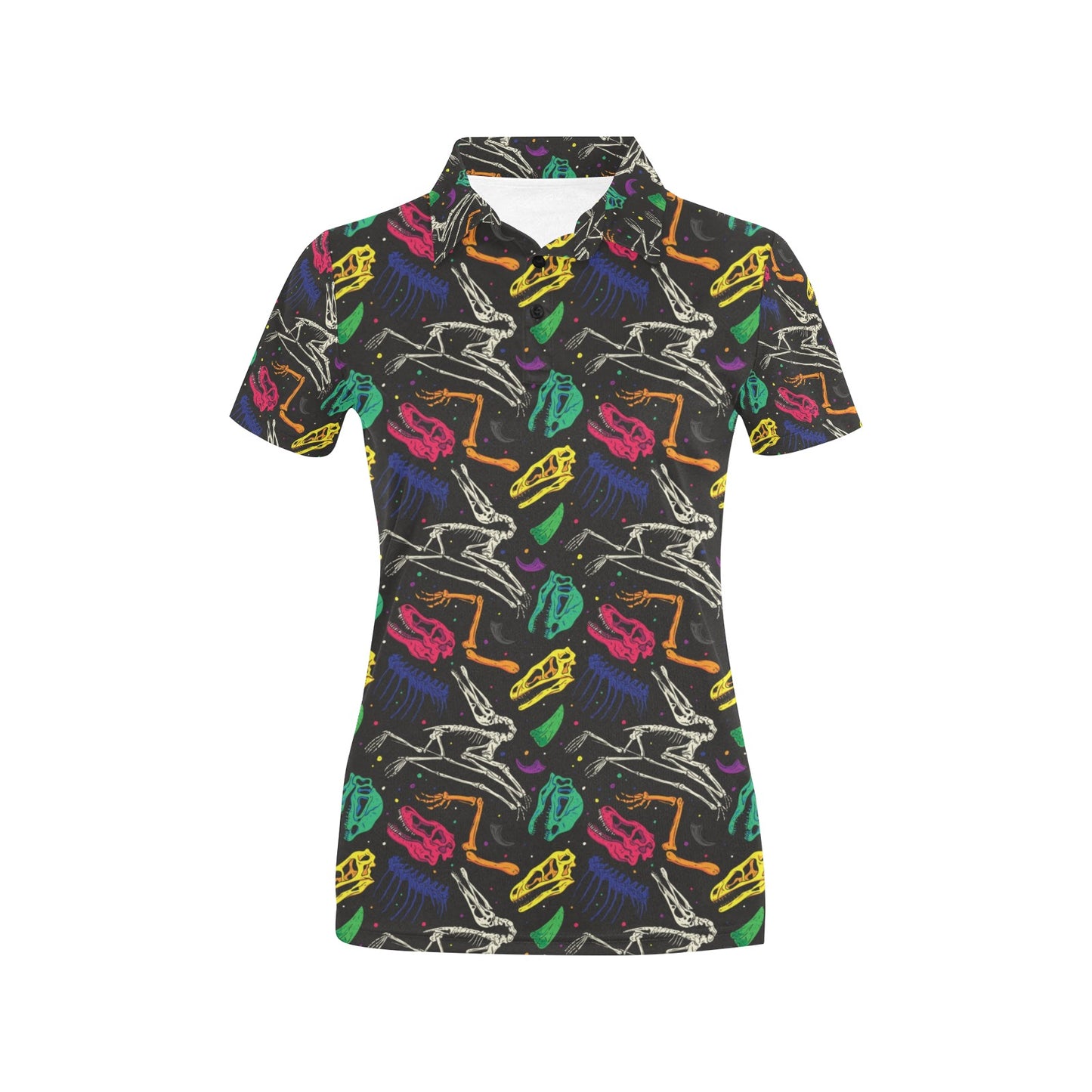 Dinosaur Skull Color Print Pattern Women's Polo Shirt
