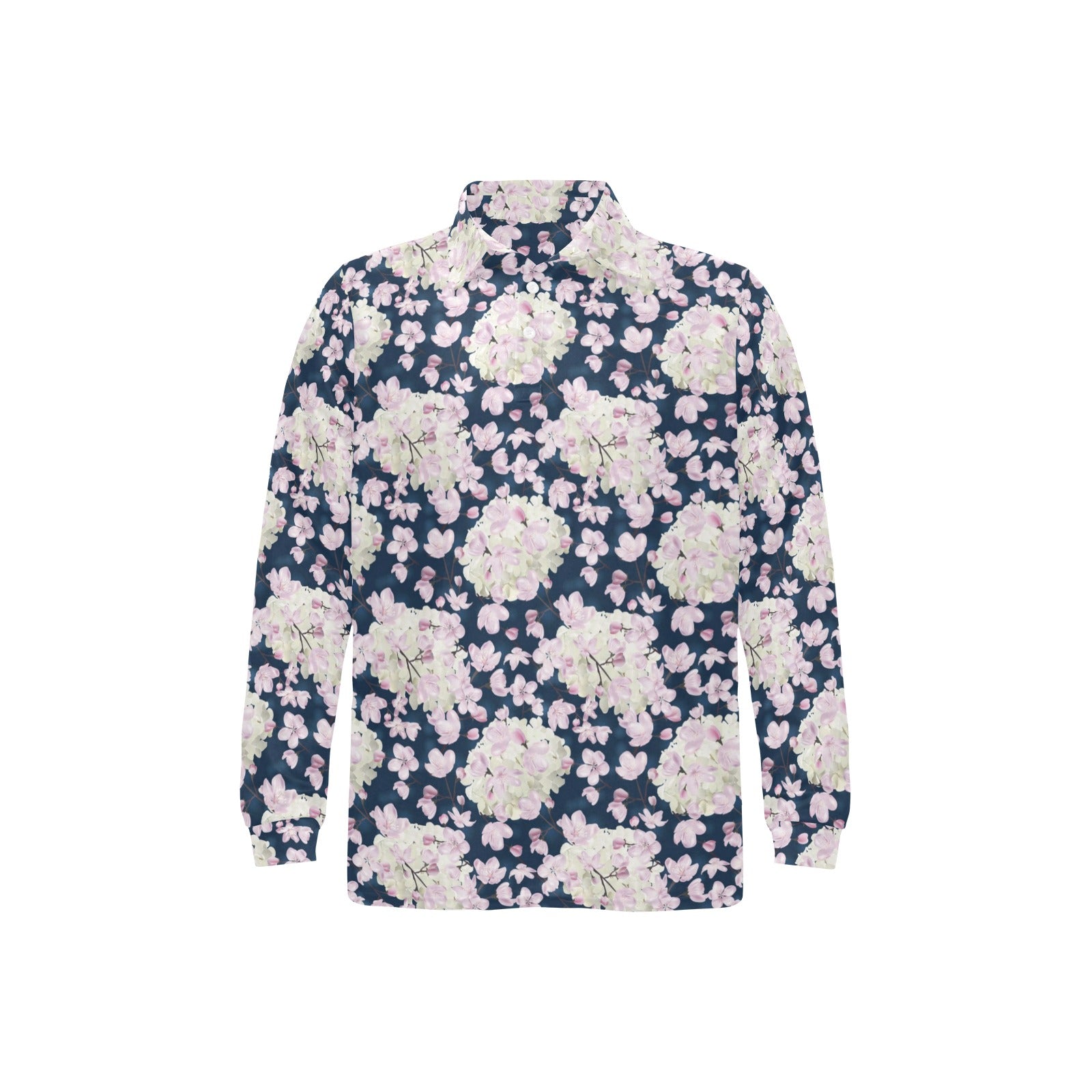 Sakura Print Design LKS305 Long Sleeve Polo Shirt For Men's