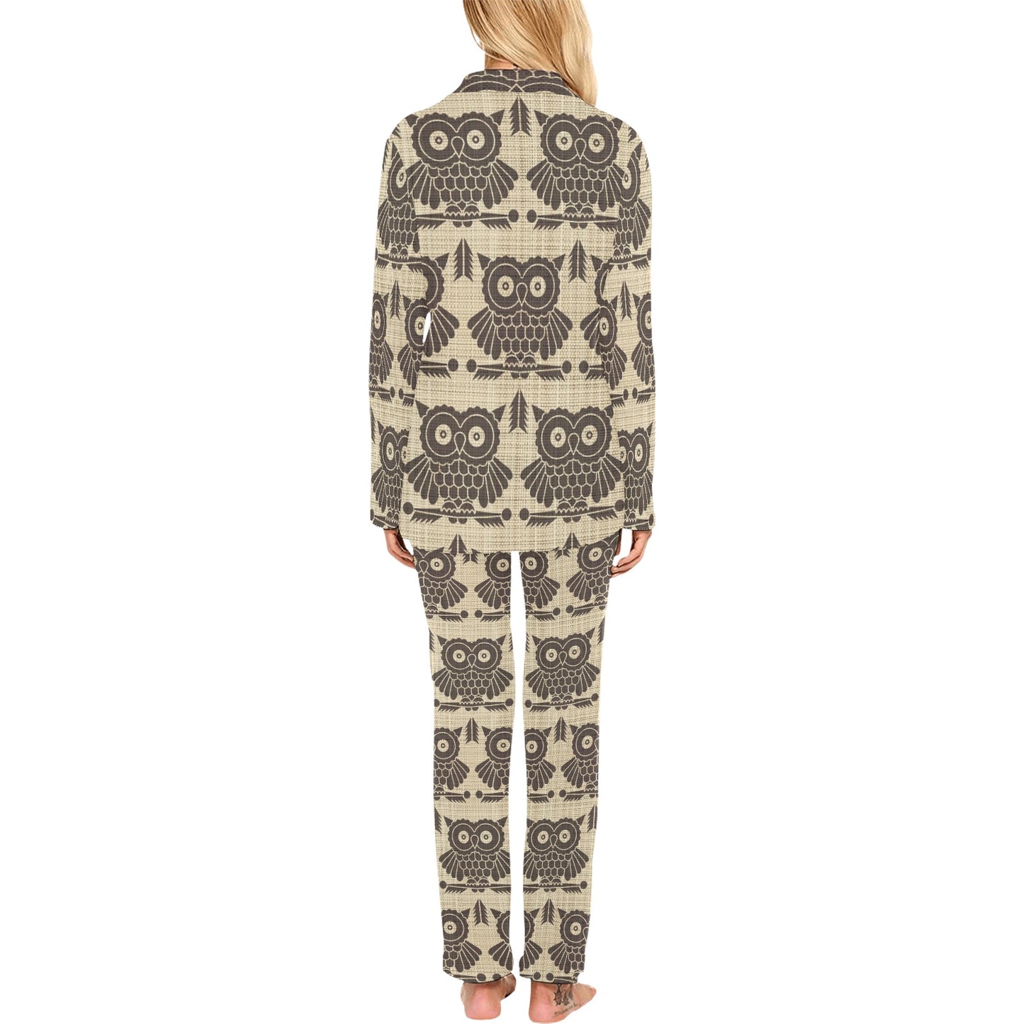 Owl Pattern Print Design A01 Women's Long Pajama Set