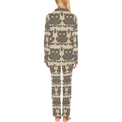 Owl Pattern Print Design A01 Women's Long Pajama Set