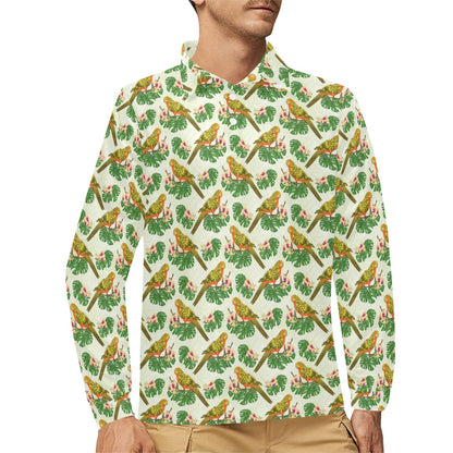 Conures Pattern Print Design 01 Long Sleeve Polo Shirt For Men's