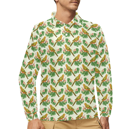 Conures Pattern Print Design 01 Long Sleeve Polo Shirt For Men's