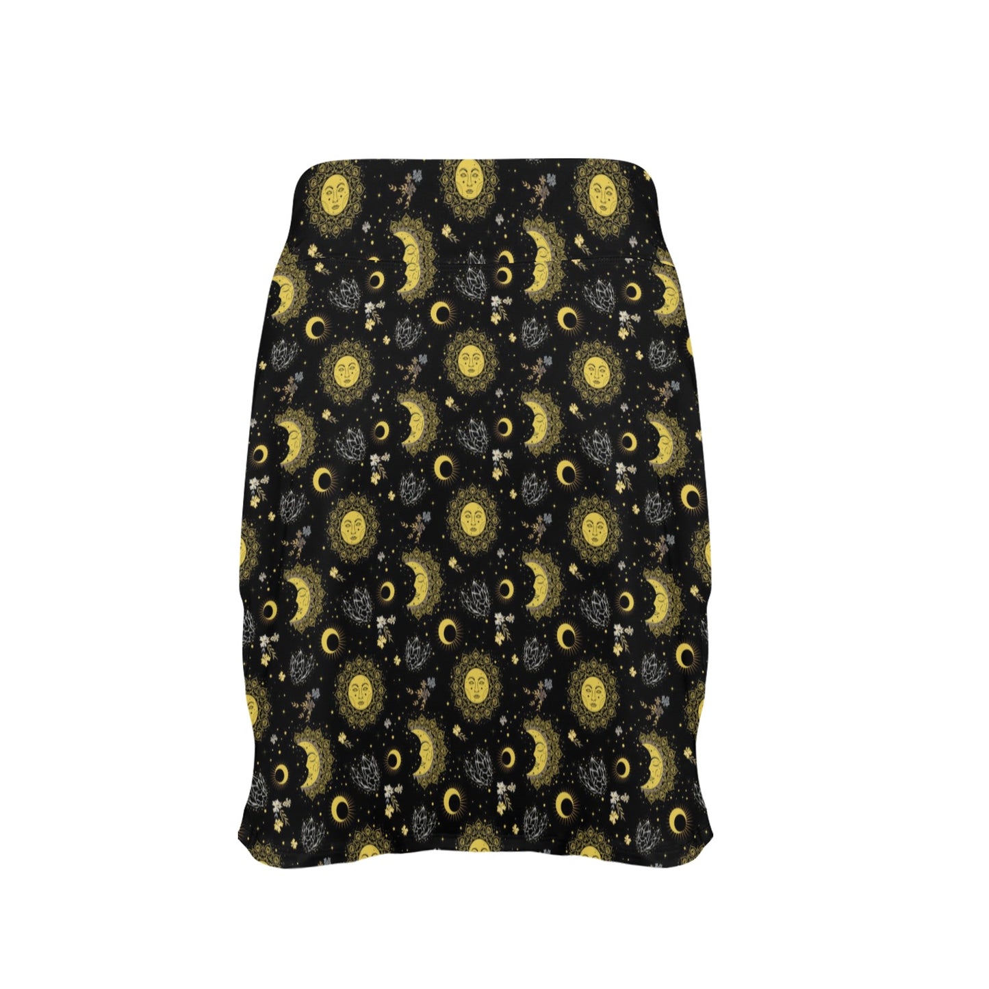Sun Moon Golden Design Themed Print 17" Golf & Pickleball Skort with Pockets