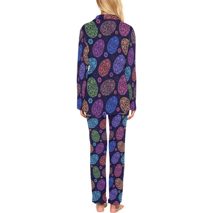 Easter Eggs Pattern Print Design RB012 Women's Long Pajama Set