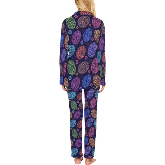 Easter Eggs Pattern Print Design RB012 Women's Long Pajama Set