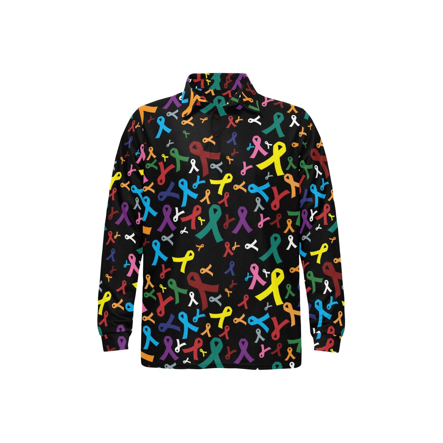 Cancer Awareness Pattern Print Design 03 Long Sleeve Polo Shirt For Men's
