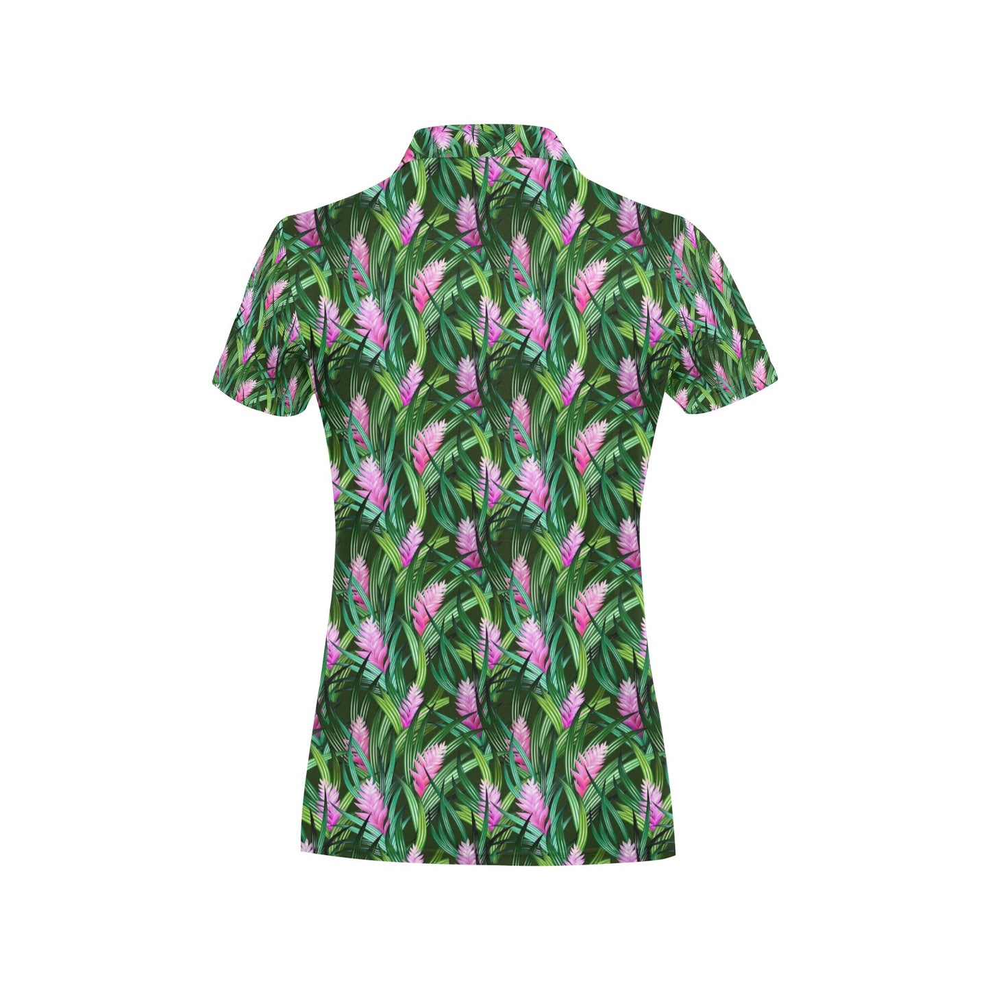 Tropical Folower Pink Heliconia Print Women's Polo Shirt