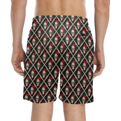 Skull Roses Bone Design Themed Print Men's Swim Trunks Beach Shorts