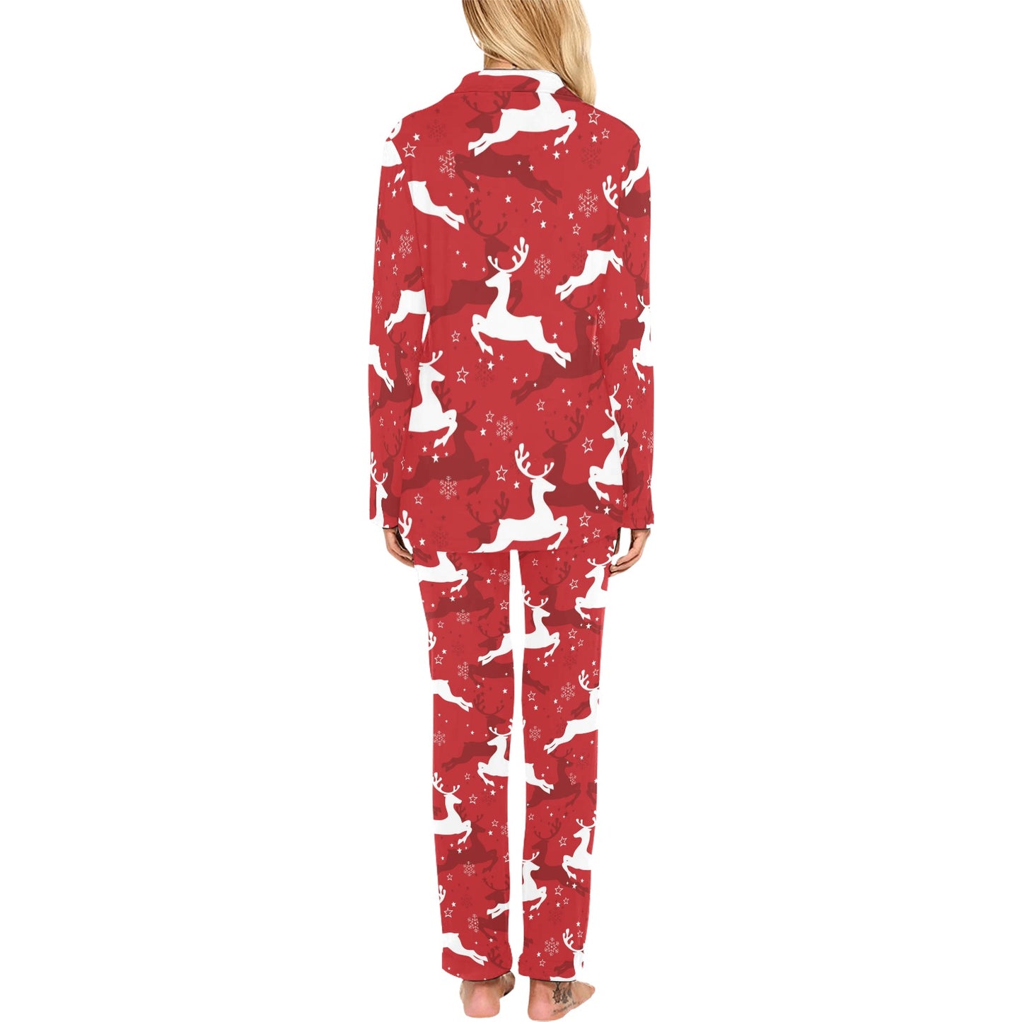 Reindeer Red Pattern Print Design 01 Women's Long Pajama Set