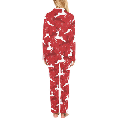 Reindeer Red Pattern Print Design 01 Women's Long Pajama Set