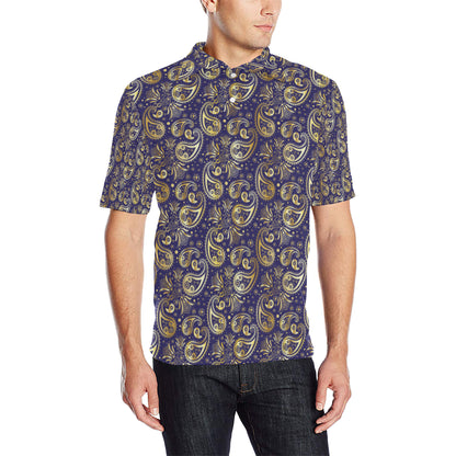Paisley Blue Yellow Design Print Men Polo Shirt
