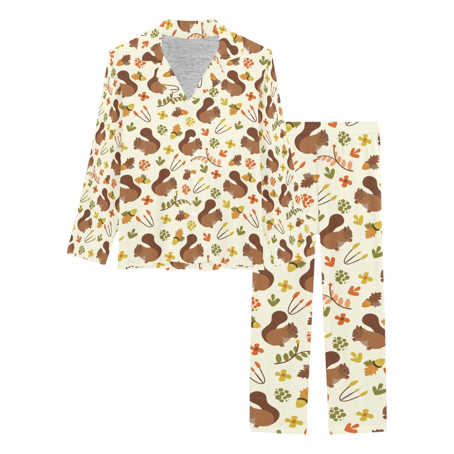 Squirrel Print Design LKS3010 Women's Long Pajama Set