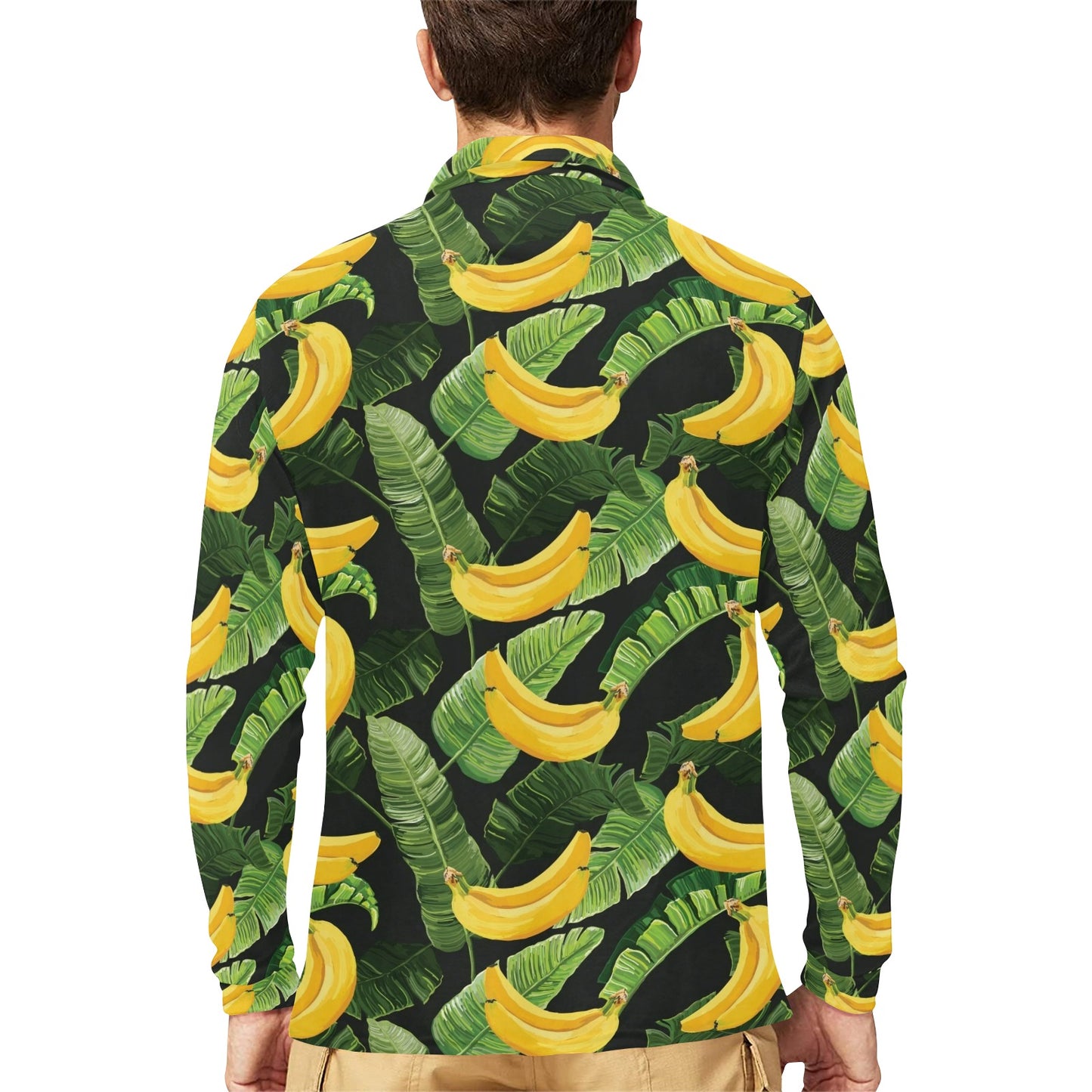 Banana Pattern Print Design BA01 Long Sleeve Polo Shirt For Men's