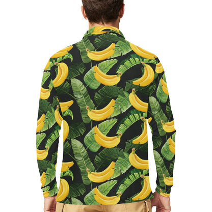 Banana Pattern Print Design BA01 Long Sleeve Polo Shirt For Men's