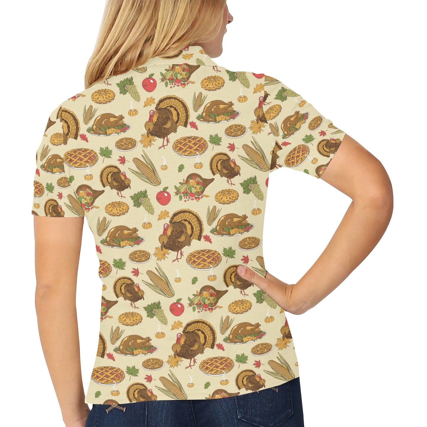 Thanksgiving Print Design LKS302 Women's Polo Shirt
