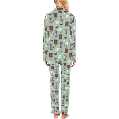 Coffee Pattern Print Design 04 Women's Long Pajama Set