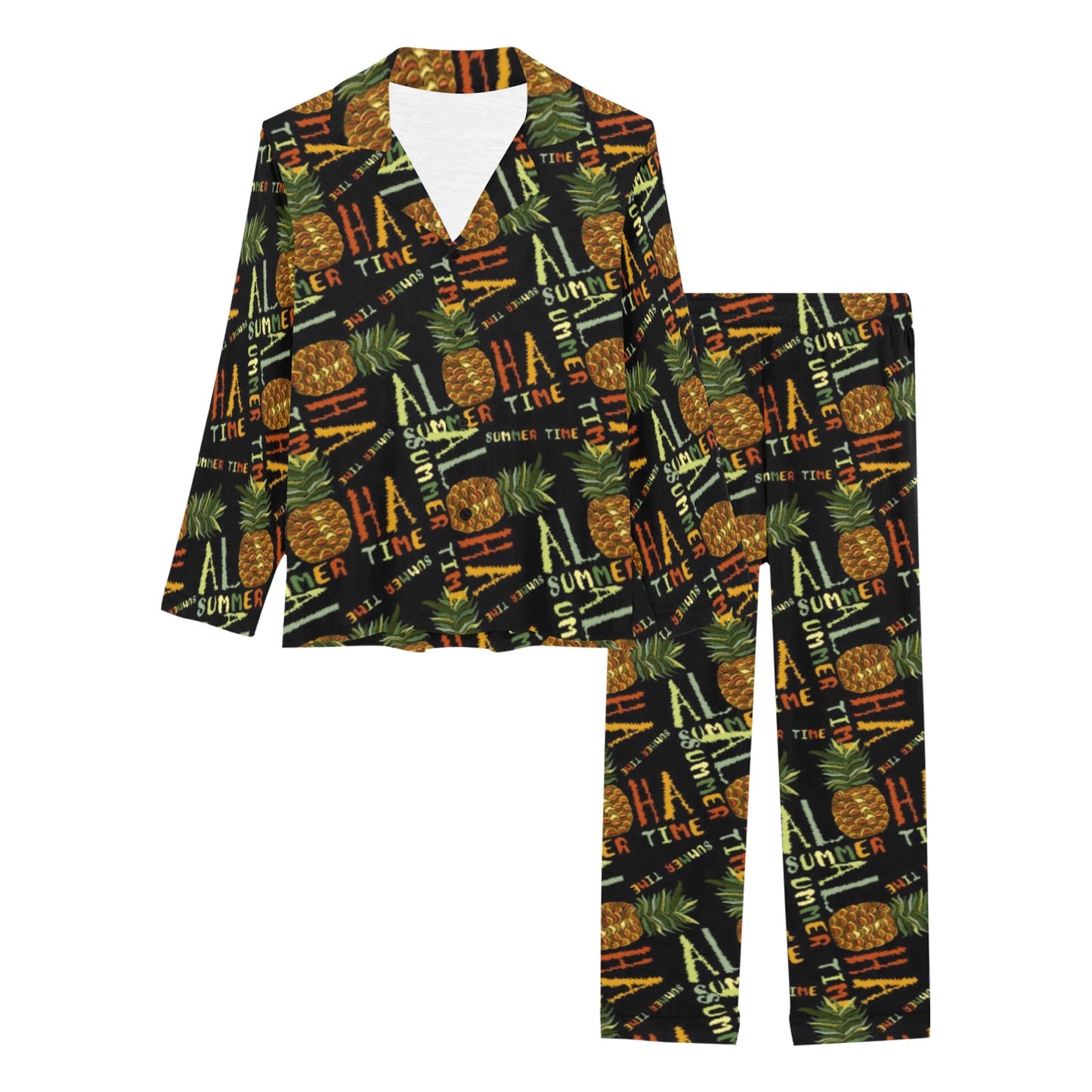 Aloha Hawaii Time Design Themed Print Women's Long Pajama Set