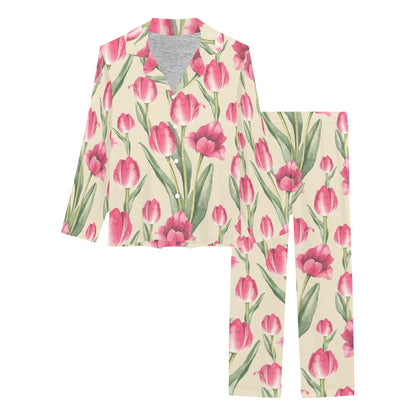 Tulip Pink Pattern Print Design TP06 Women's Long Pajama Set