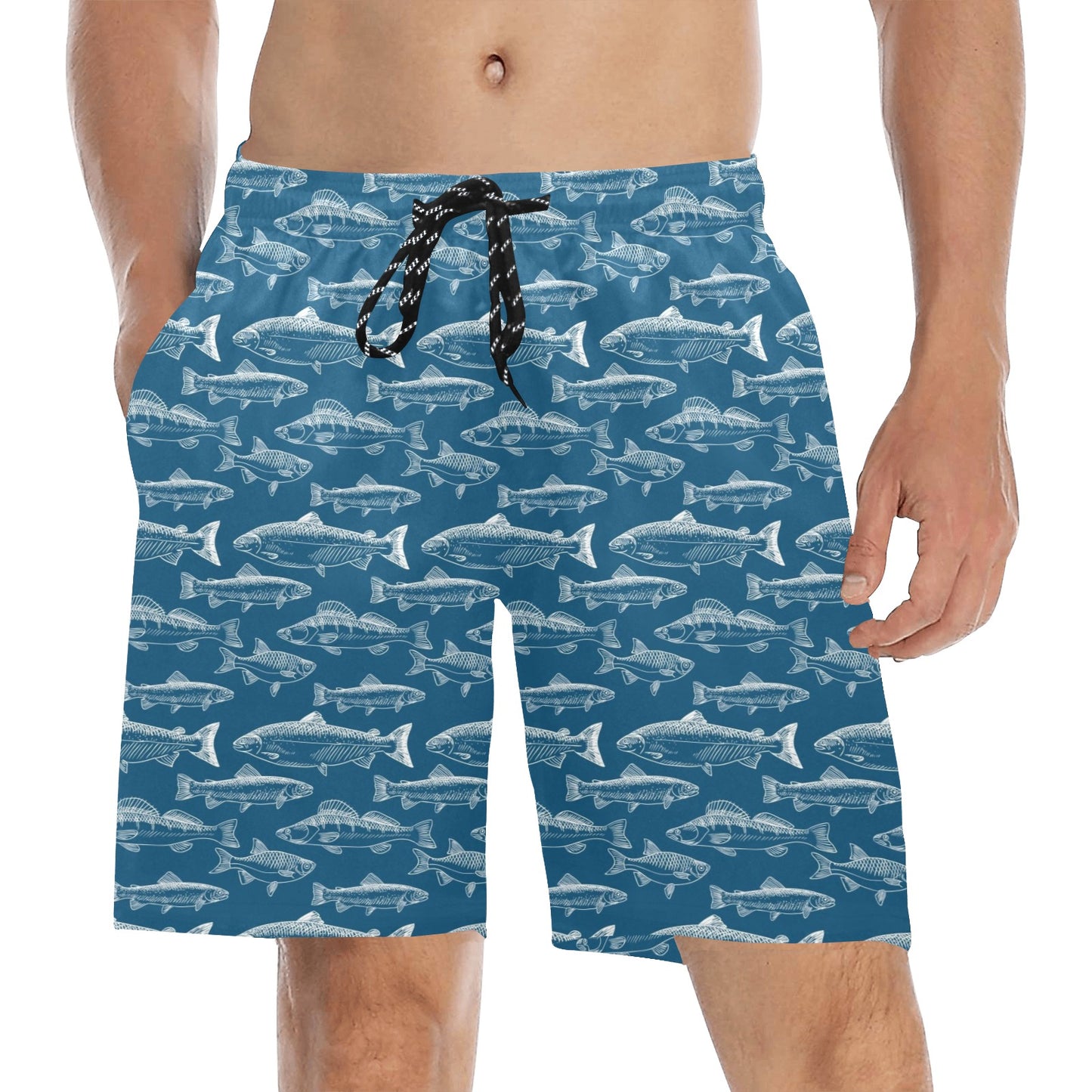 Salmon Fish Print Design LKS301 Men's Swim Trunks Beach Shorts